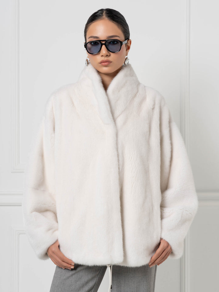 Oversized Mink Jacket with Stand Collar