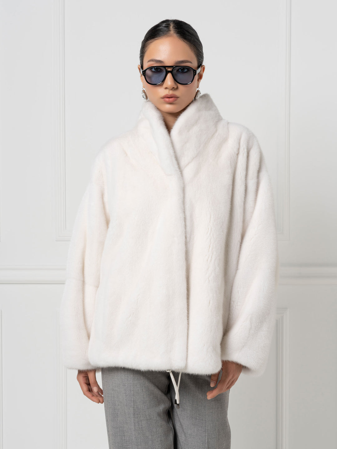 Oversized Mink Jacket with Stand Collar
