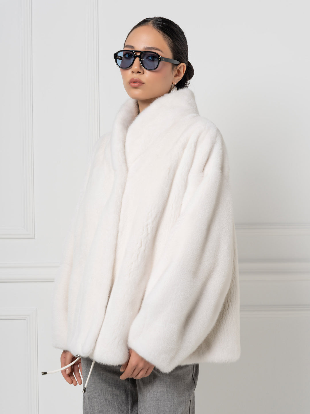 Veste Bomber en Fourrure de Visón avec Col Montant Haut