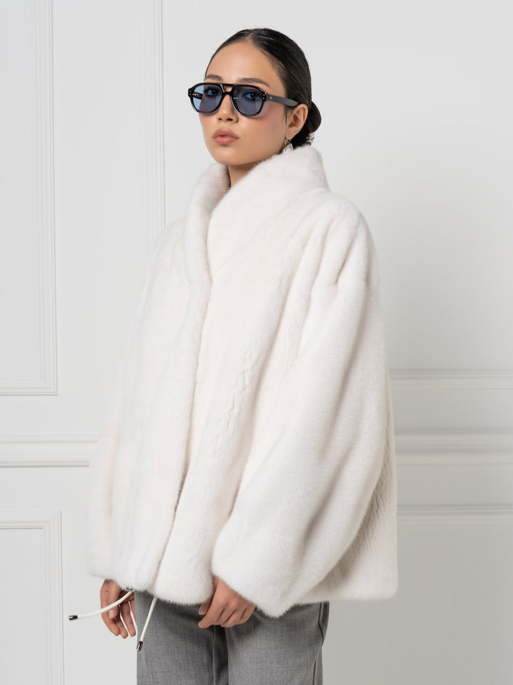 Veste Bomber en Fourrure de Visón avec Col Montant Haut