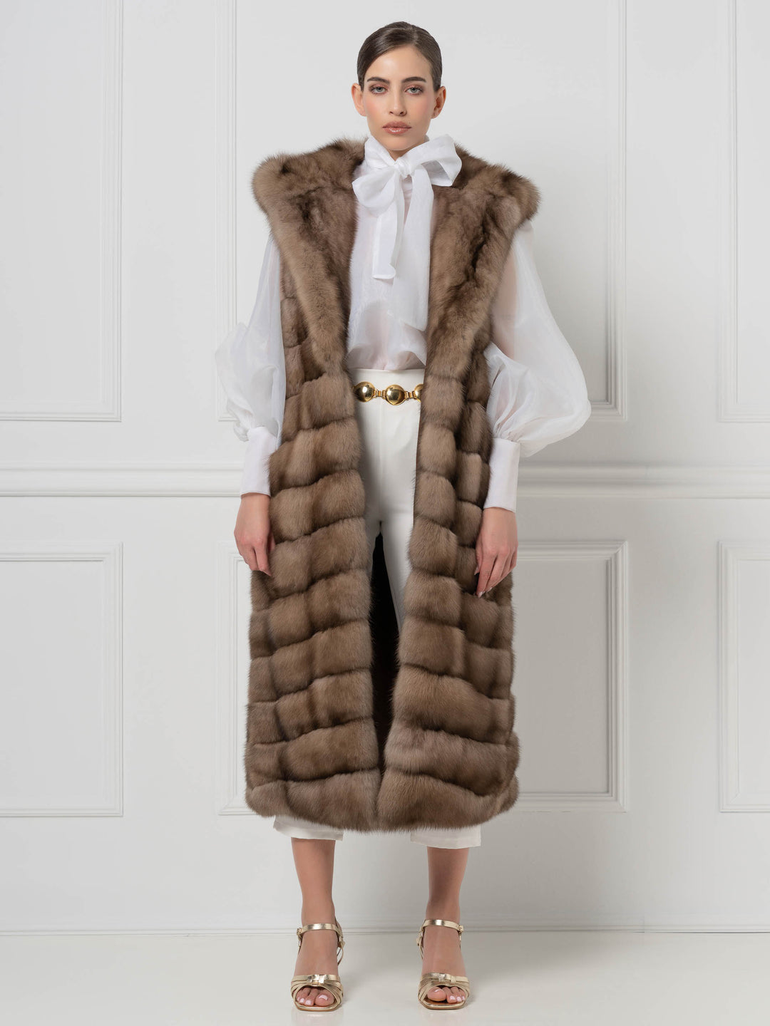 Long Hooded Sable Fur Vest