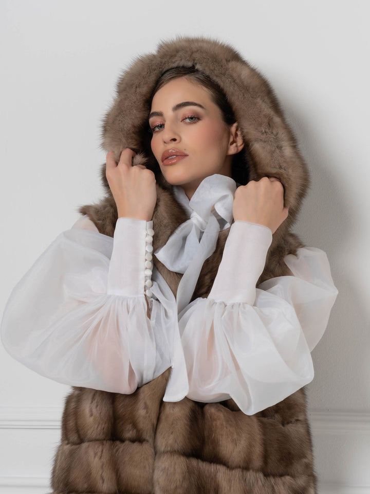 Long Hooded Sable Fur Vest