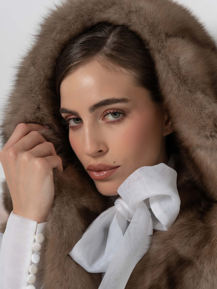 Long Hooded Sable Fur Vest