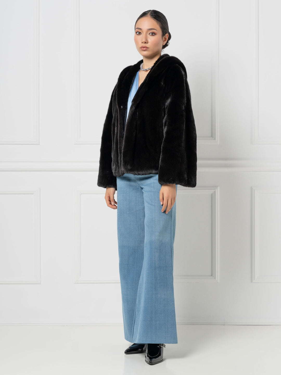 Relaxed Hooded Mink Jacket