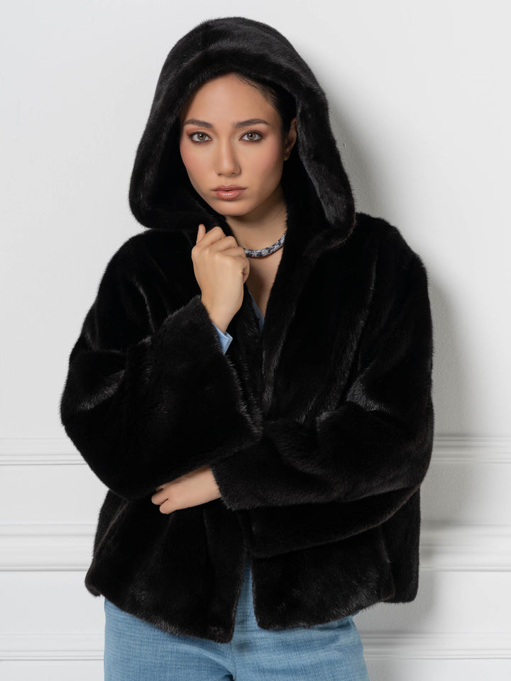 Relaxed Hooded Mink Jacket