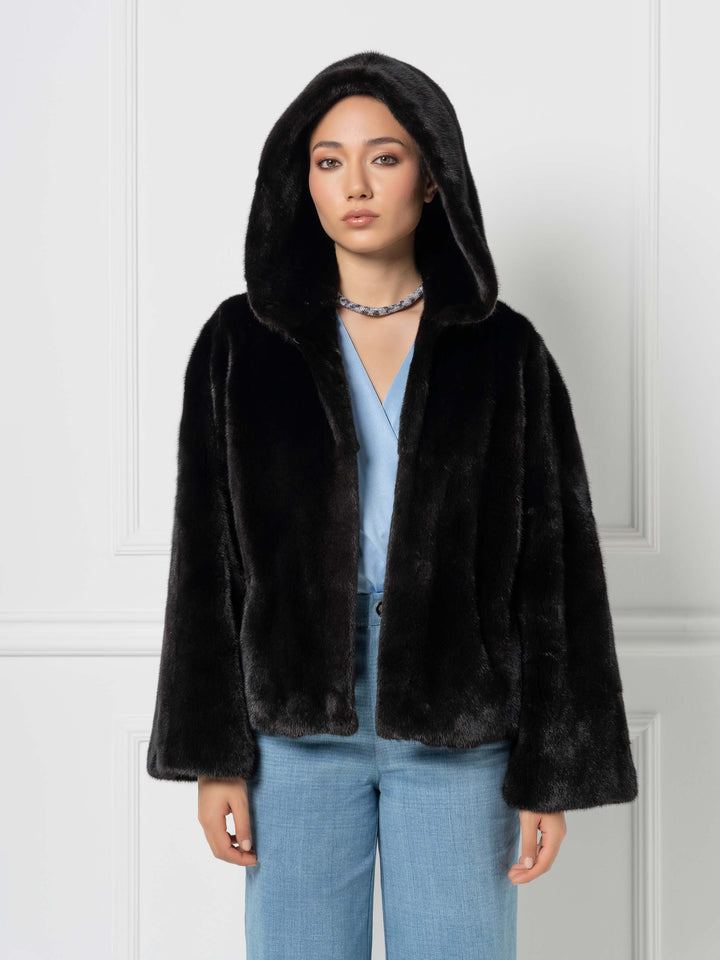 Relaxed Hooded Mink Jacket