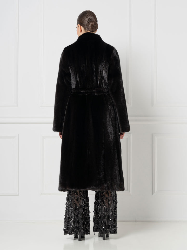 Black Long Mink Coat with Belt