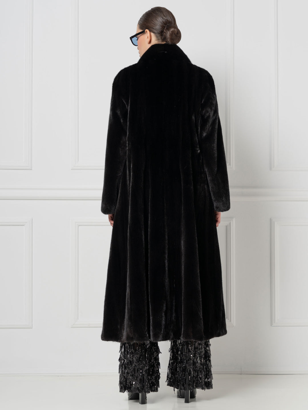 Black Long Mink Coat with Shawl Collar