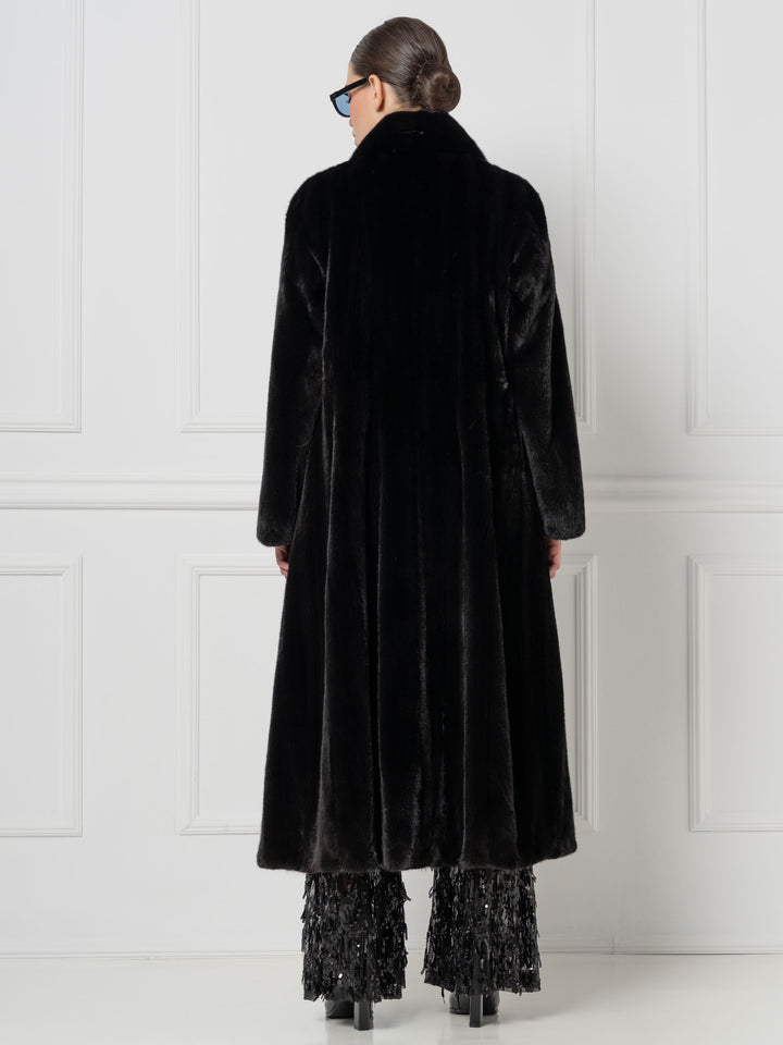 Black Long Mink Coat with Shawl Collar