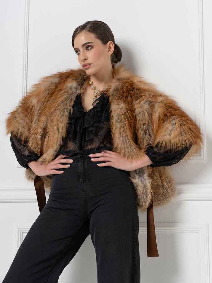 Belted Gold Fox Cape Jacket