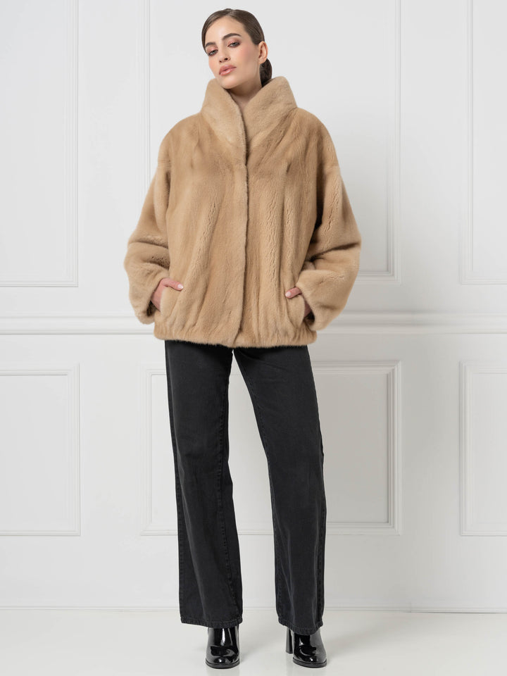 Mink-Bomberjacke mit hohem Stehkragen