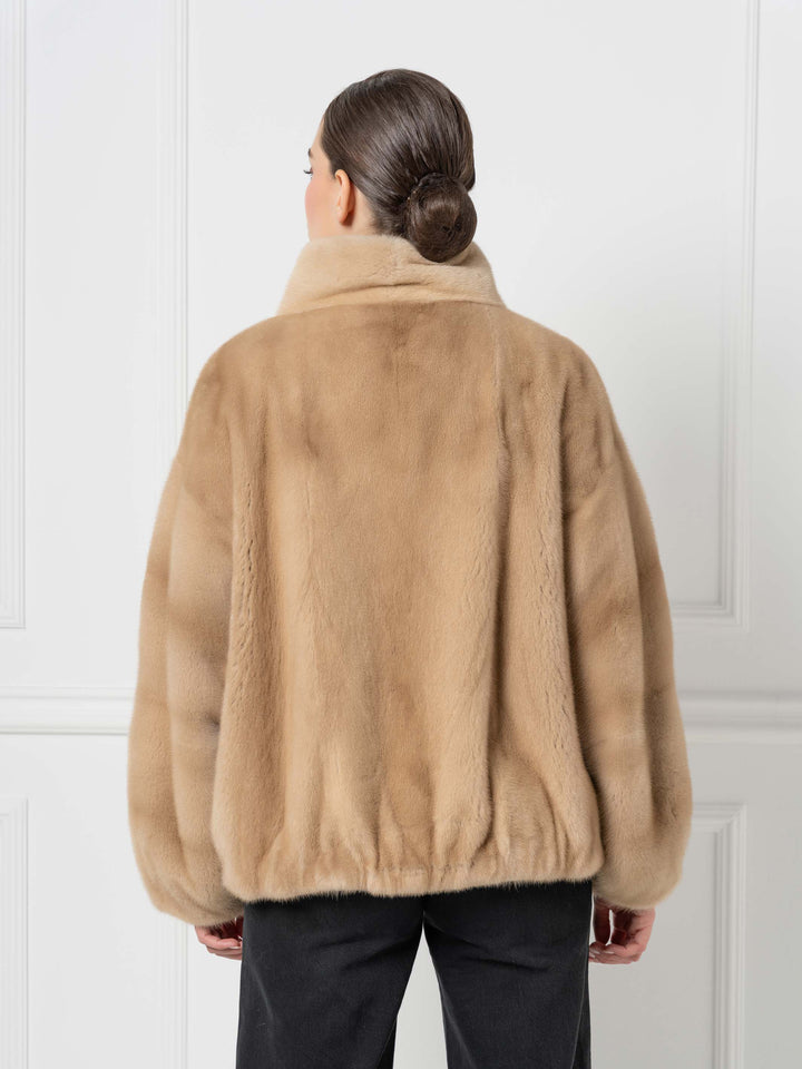 Mink-Bomberjacke mit hohem Stehkragen