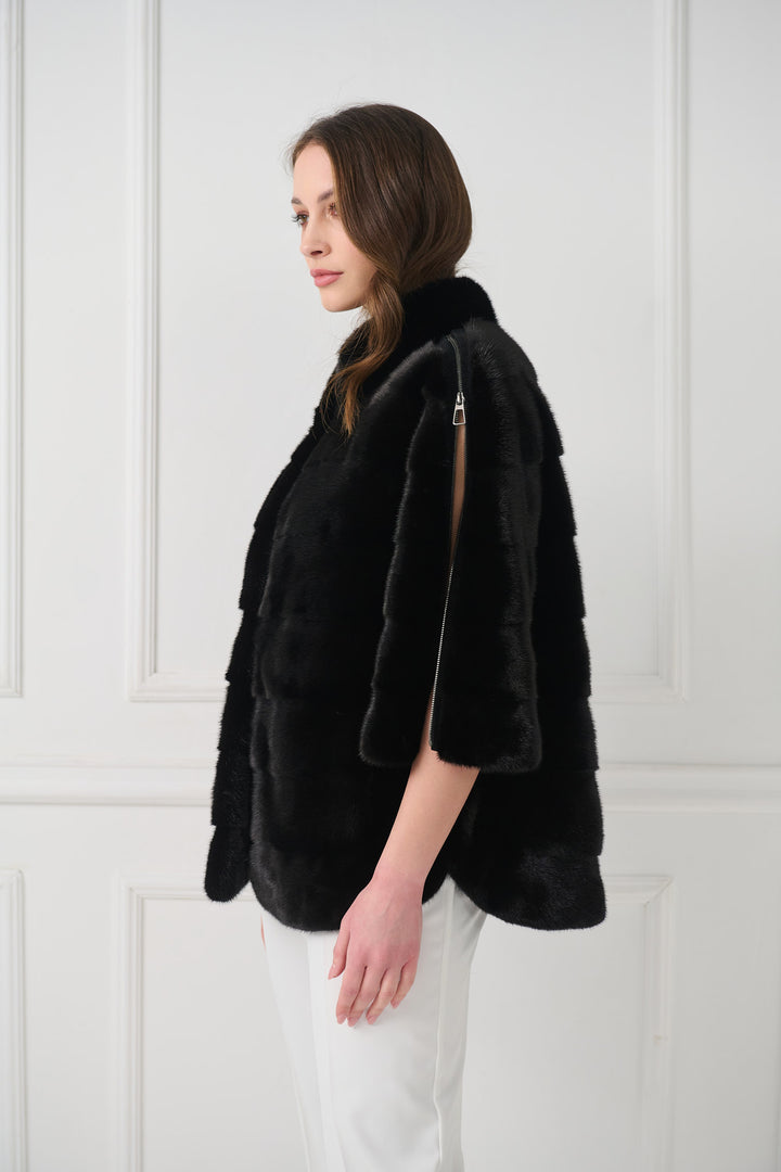 Giacca in visone con maniche dettagliate con zip