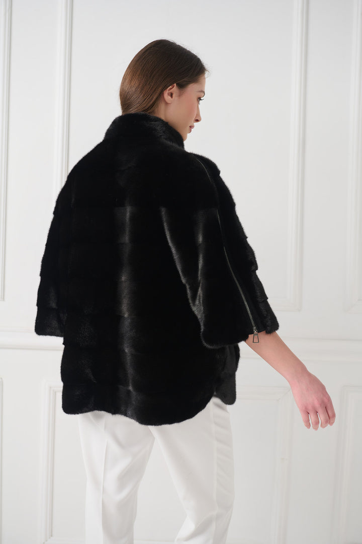Giacca in visone con maniche dettagliate con zip