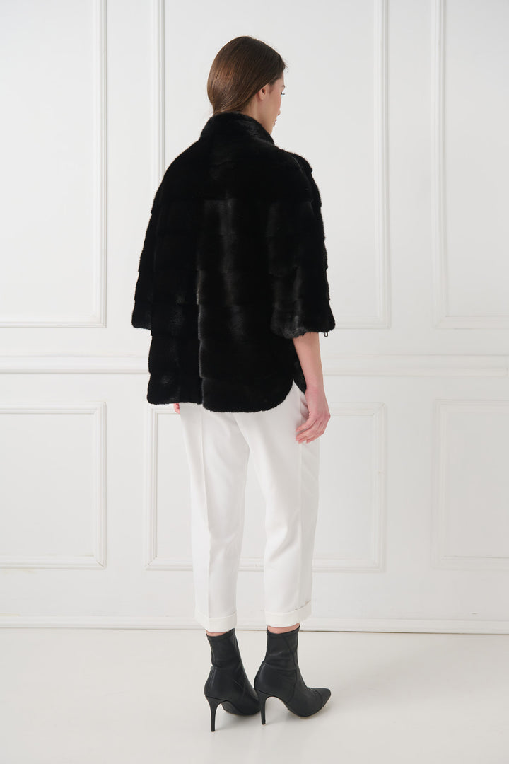 Giacca in visone con maniche dettagliate con zip