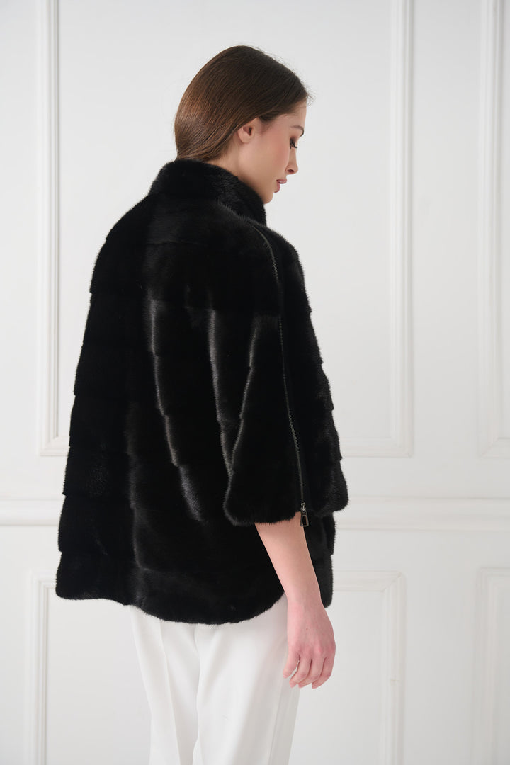 Giacca in visone con maniche dettagliate con zip