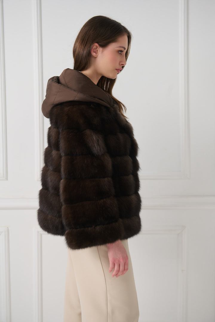 Reversible hooded sable fur jacket