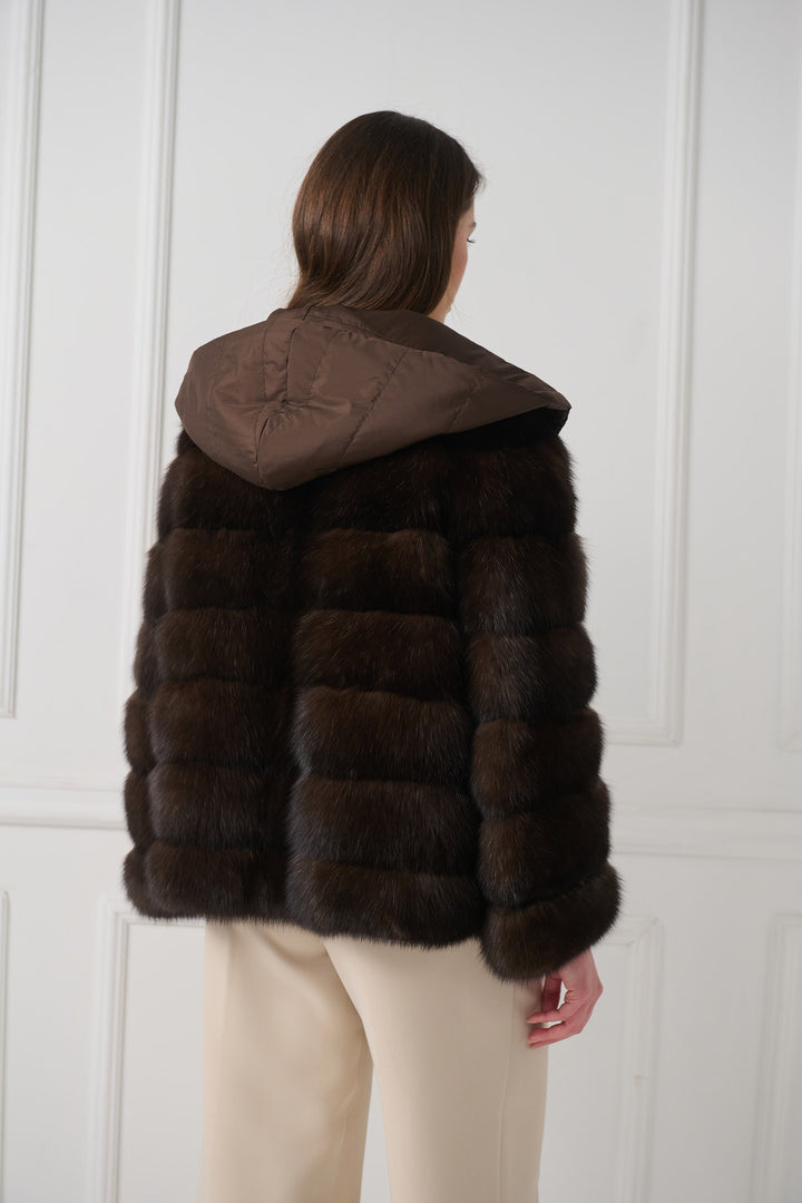 Reversible hooded sable fur jacket