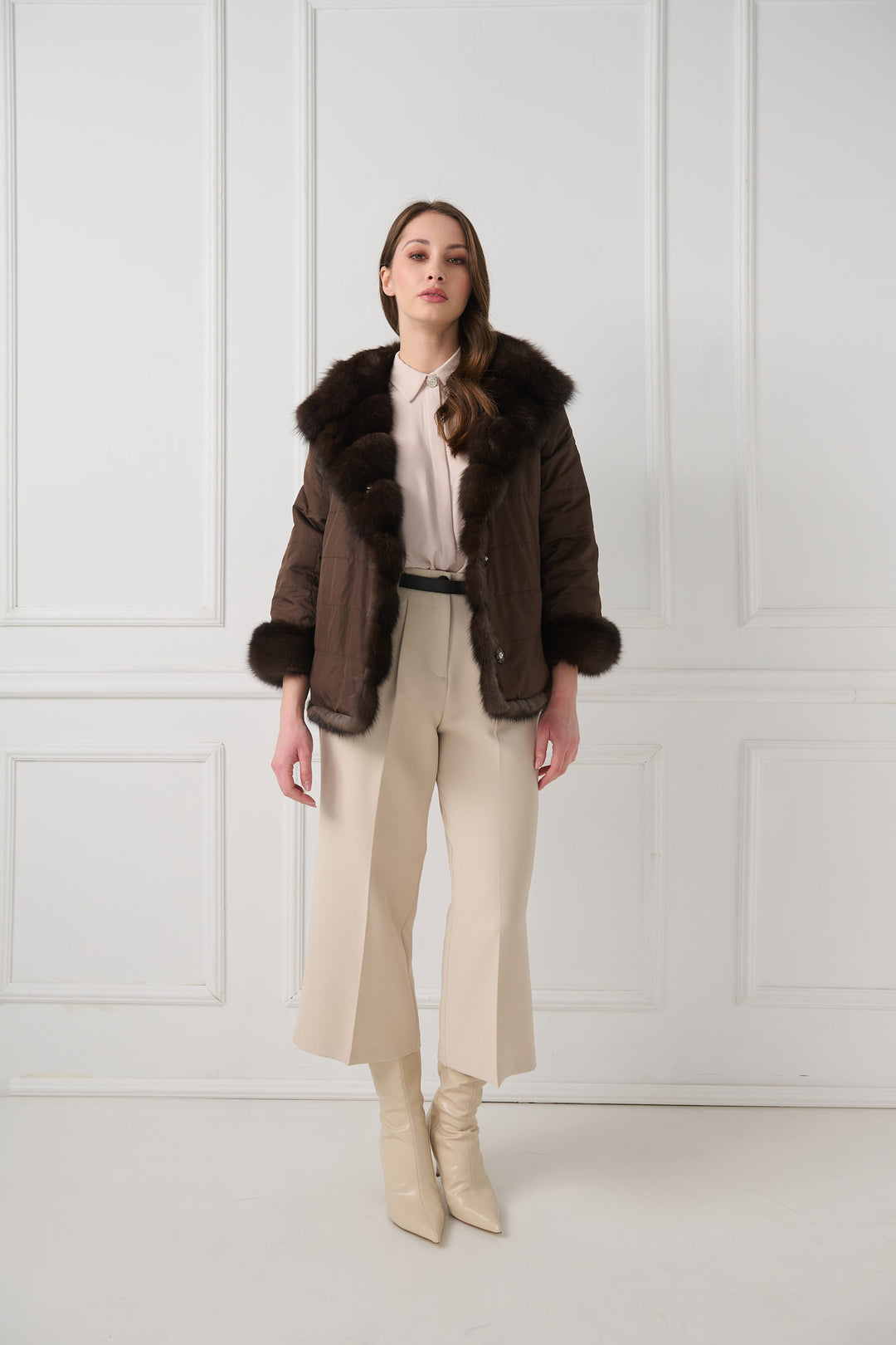 Reversible hooded sable fur jacket