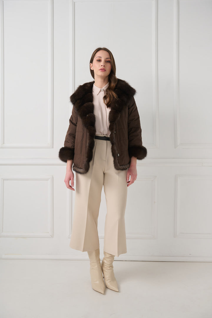 Reversible hooded sable fur jacket