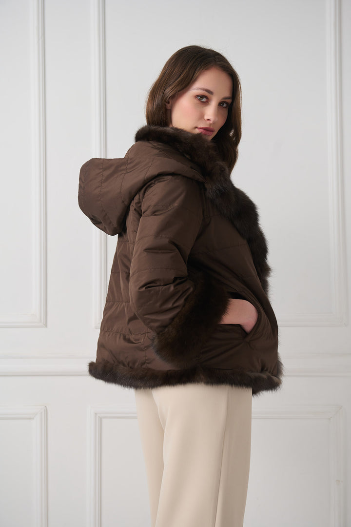 Reversible hooded sable fur jacket