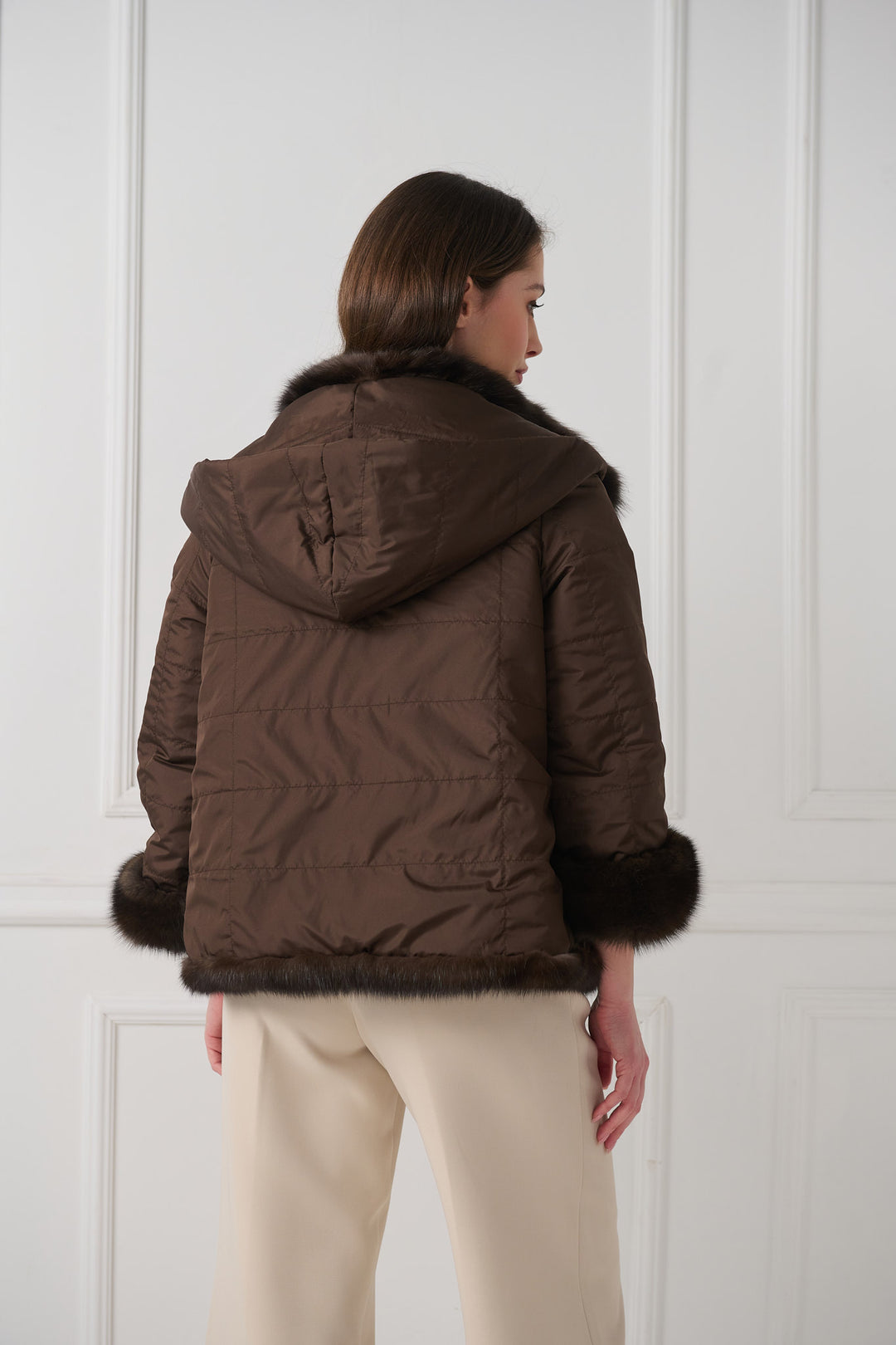 Reversible hooded sable fur jacket