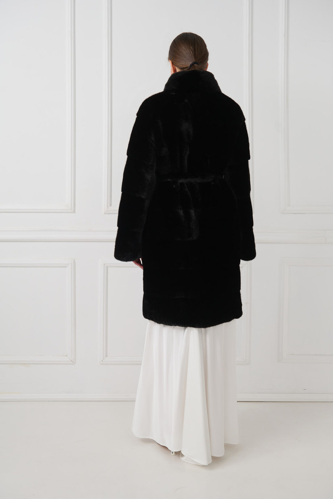 Mink Fur Coat with Stand-Up Collar and Belt