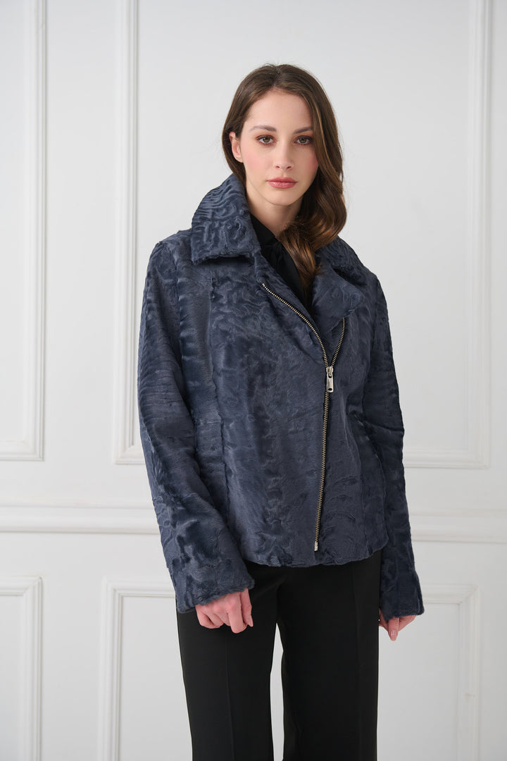 Giacca da motociclista corta in agnello persiano