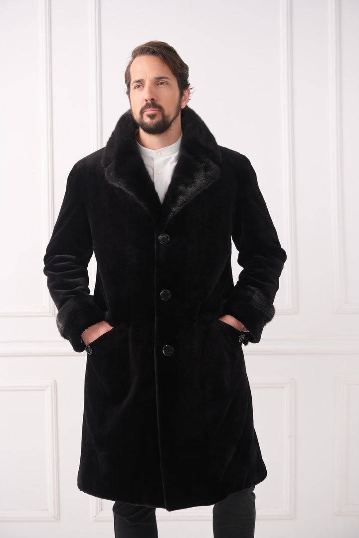 Manteau long pour homme en vison tondu avec col châle