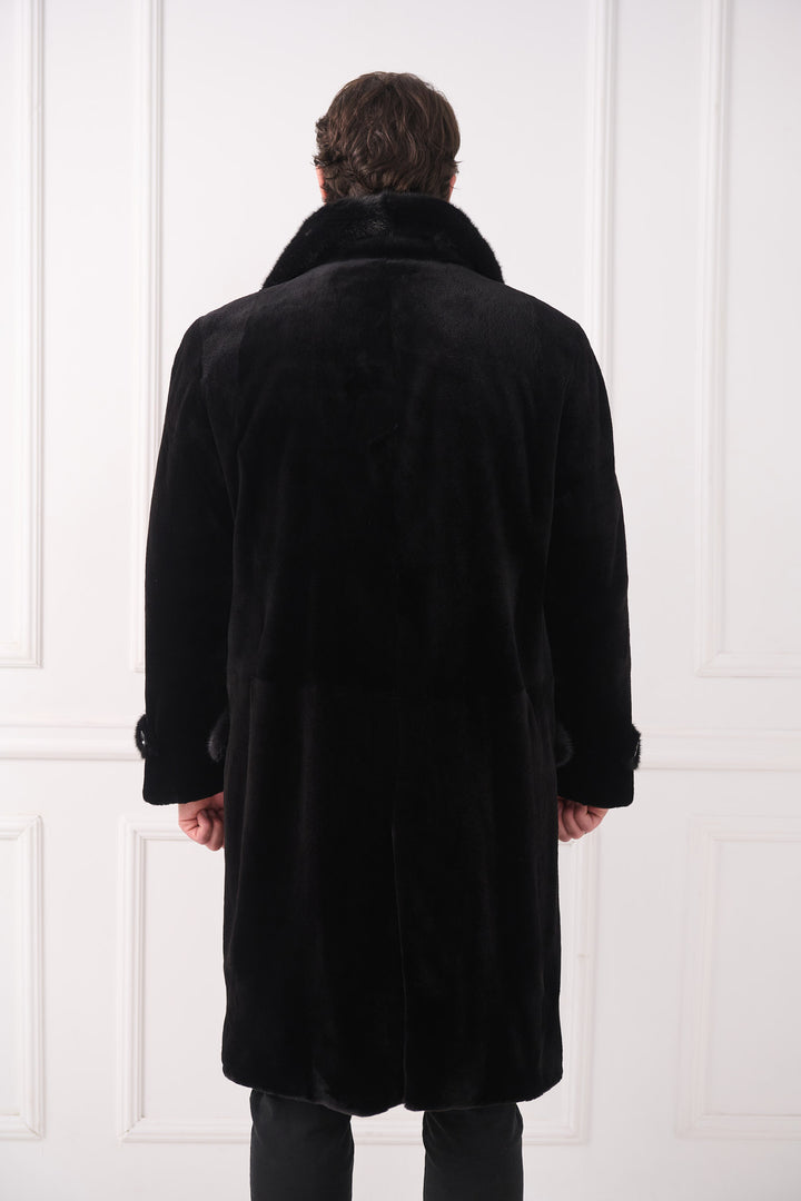 Manteau long pour homme en vison tondu avec col châle