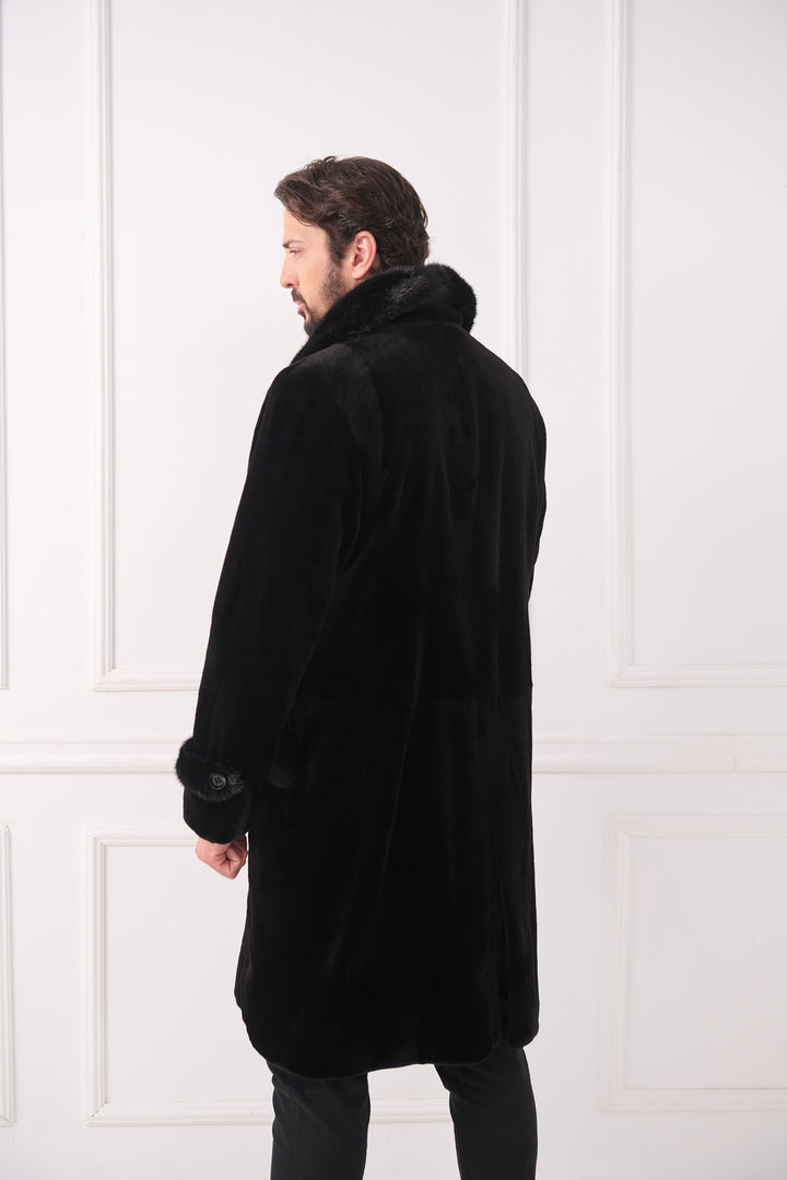 Manteau long pour homme en vison tondu avec col châle