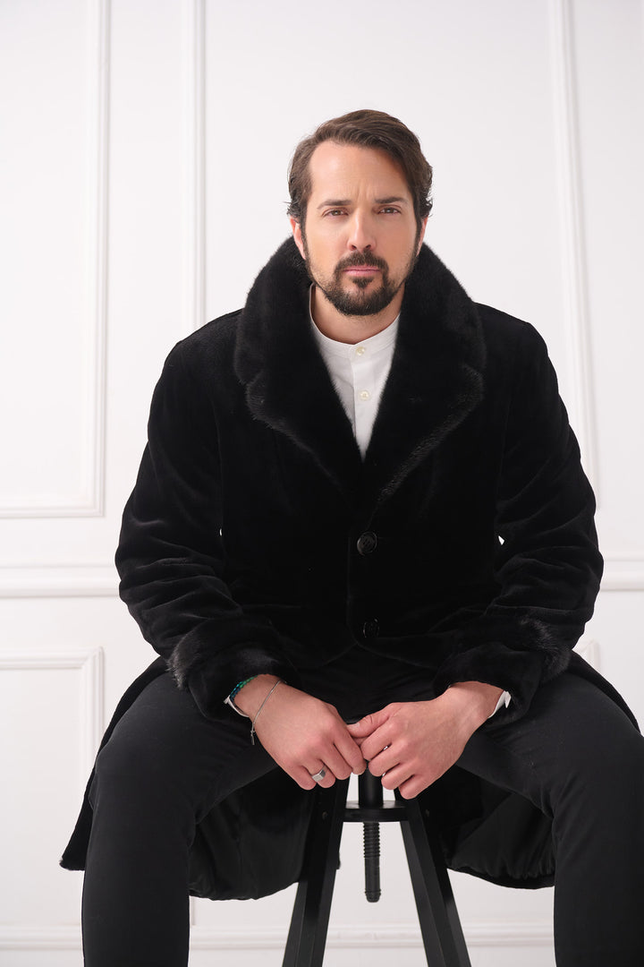 Manteau long pour homme en vison tondu avec col châle