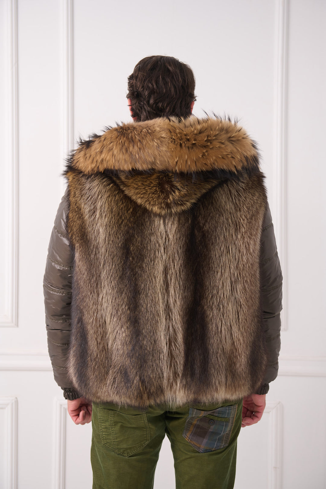Двусторонняя мужская куртка с енотом и капюшоном с лисой