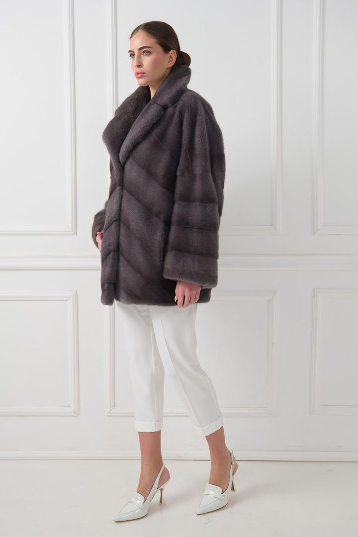 Giacca in Visone a Motivo Chevron