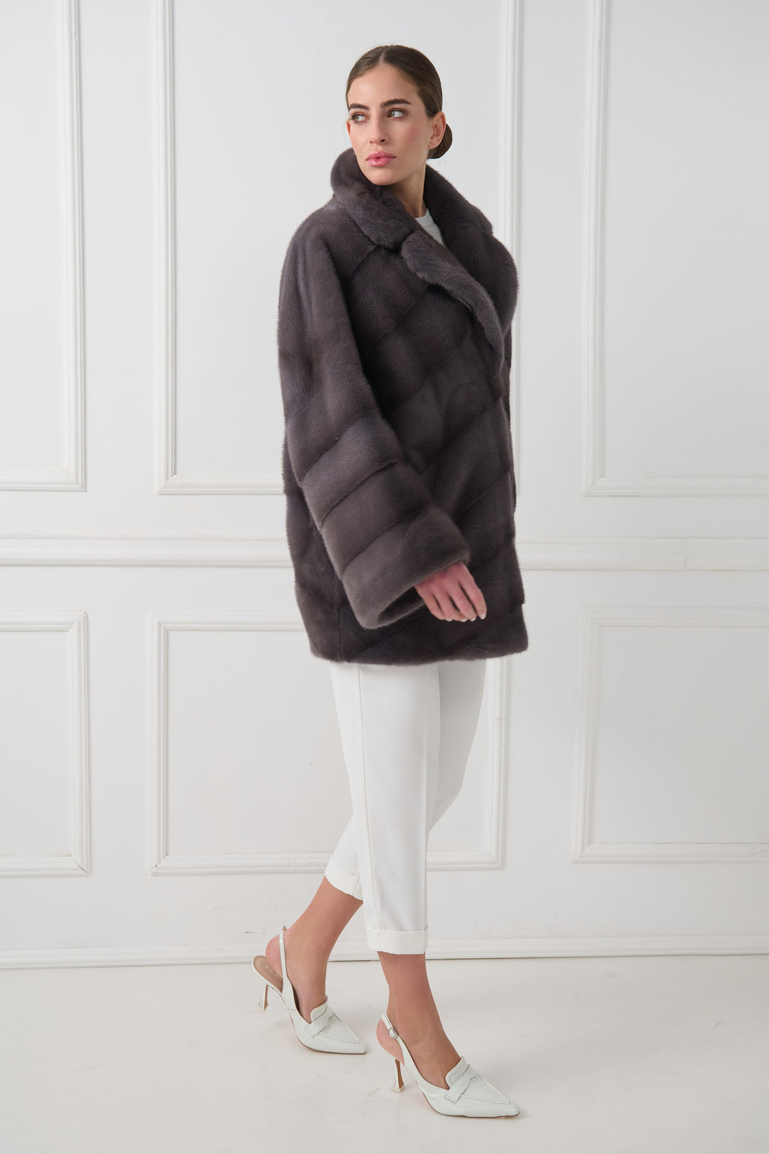 Giacca in Visone a Motivo Chevron