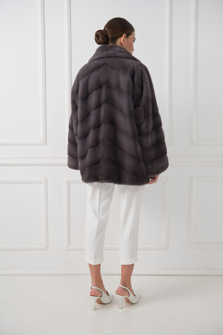 Giacca in Visone a Motivo Chevron