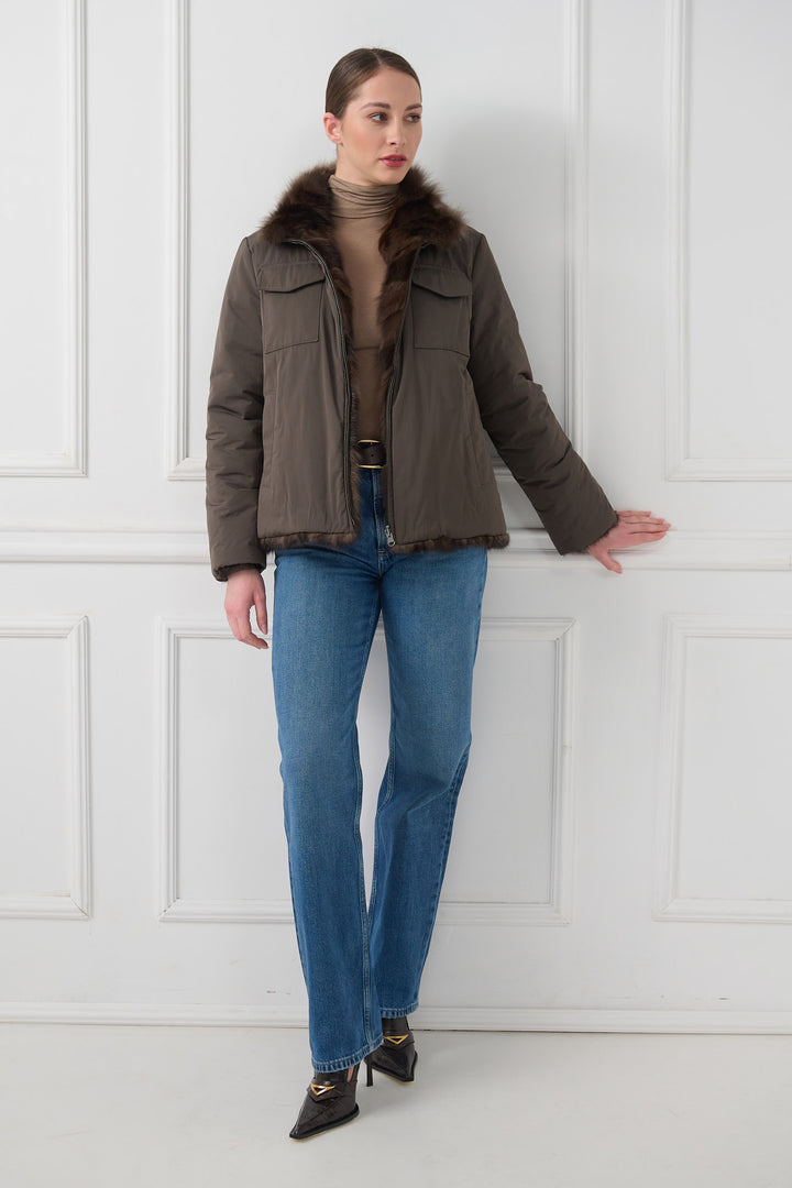 Veste réversible en zibeline sophistiquée