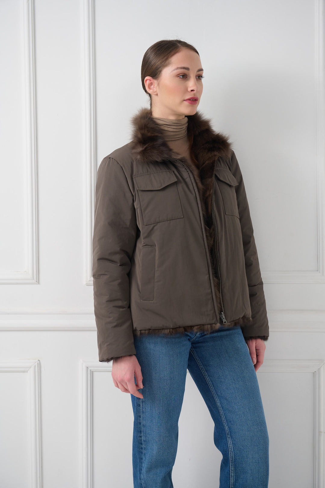 Veste réversible en zibeline sophistiquée