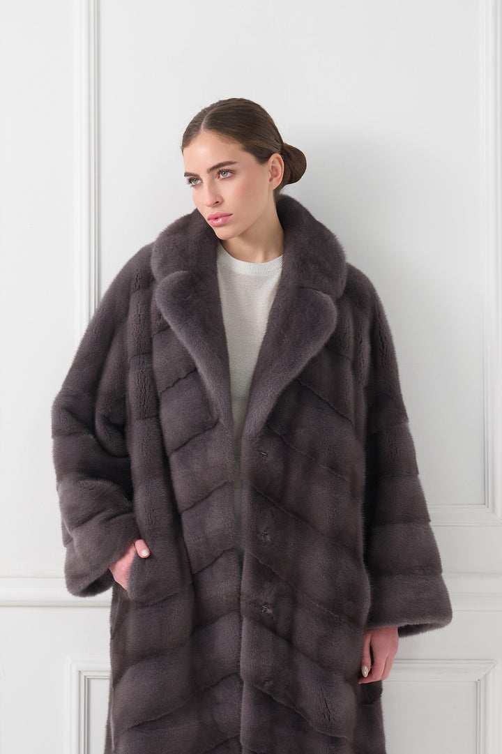 Cappotto in visone a chevron scolpito