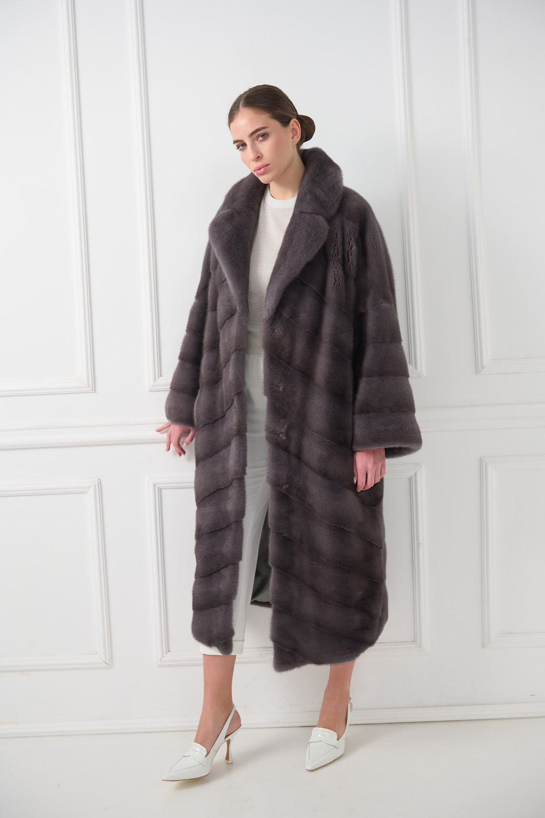 Cappotto in visone a chevron scolpito