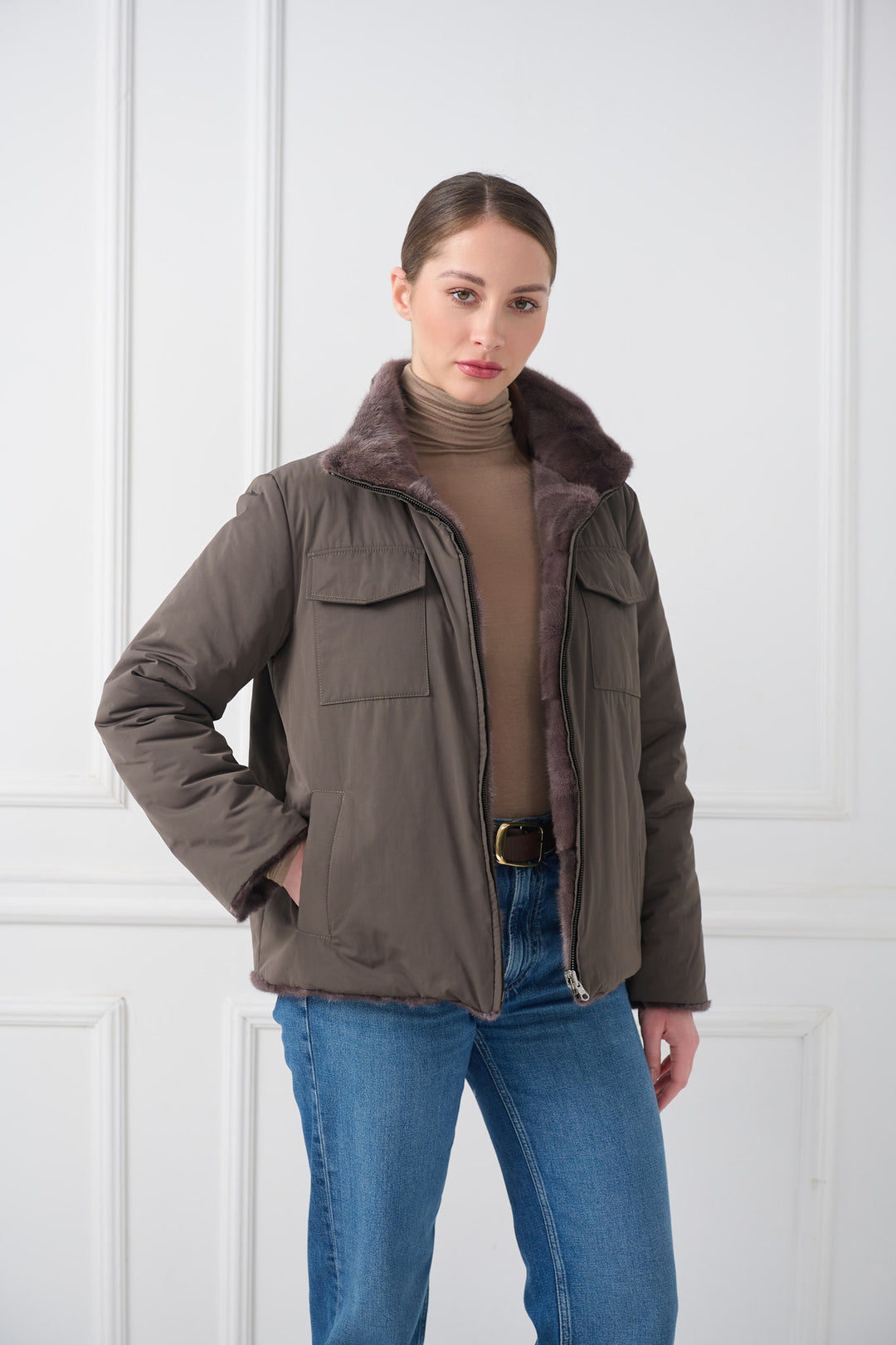 Giacca in visone reversibile con texture scolpita