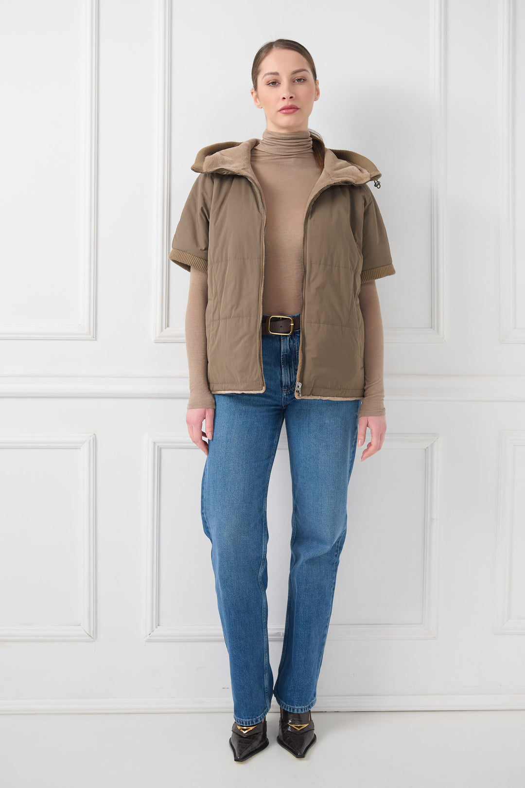 Giacca reversibile con cappuccio in visone tosato