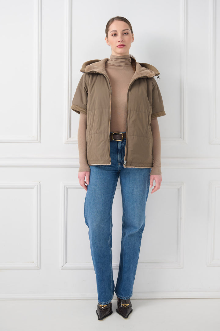 Giacca reversibile con cappuccio in visone tosato