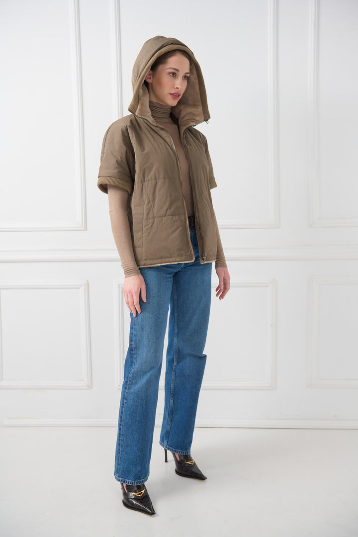 Giacca reversibile con cappuccio in visone tosato