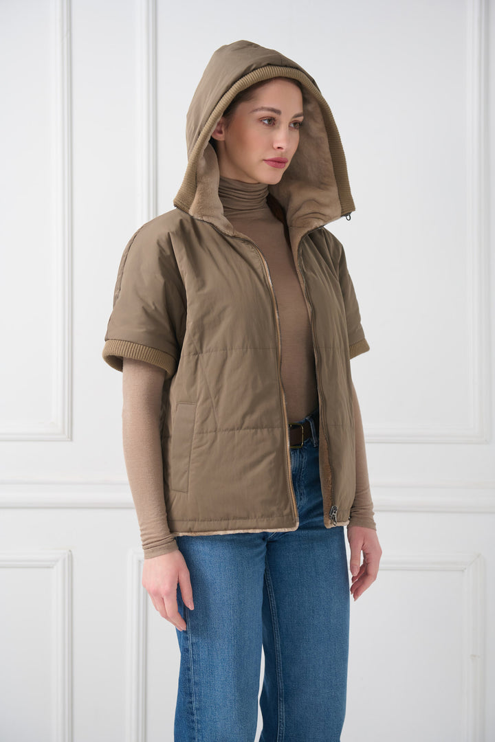 Giacca reversibile con cappuccio in visone tosato