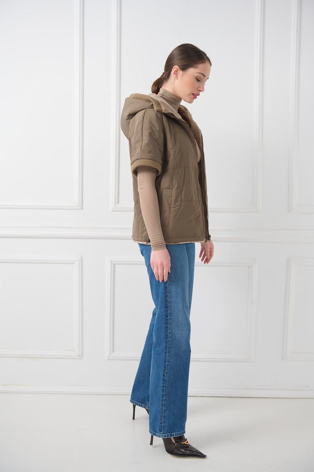 Giacca reversibile con cappuccio in visone tosato