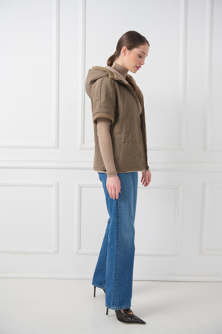 Giacca reversibile con cappuccio in visone tosato