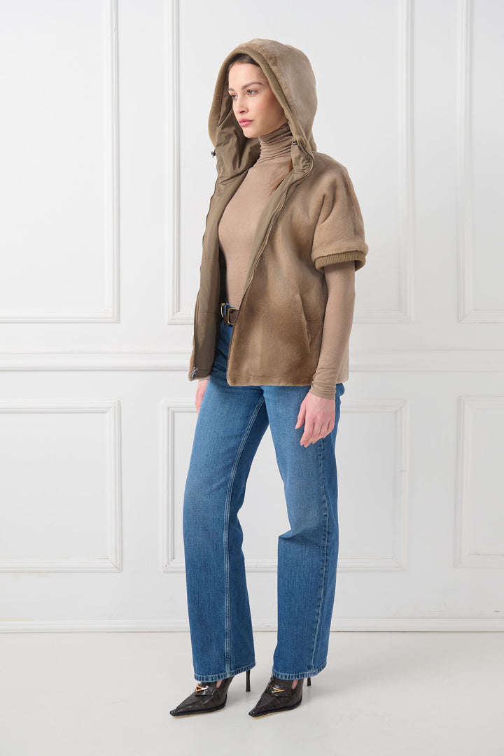 Giacca reversibile con cappuccio in visone tosato