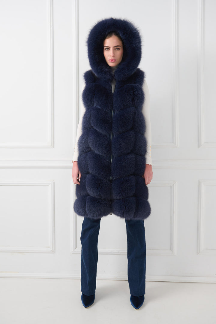Down Fox Vest with hood
