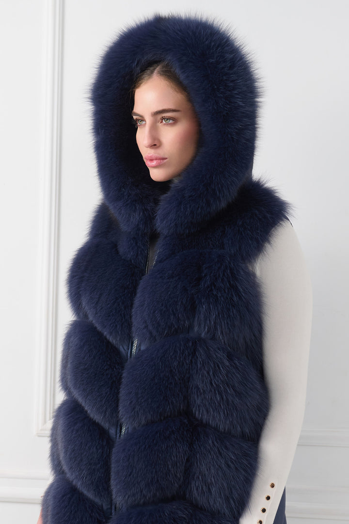 Down Fox Vest with hood